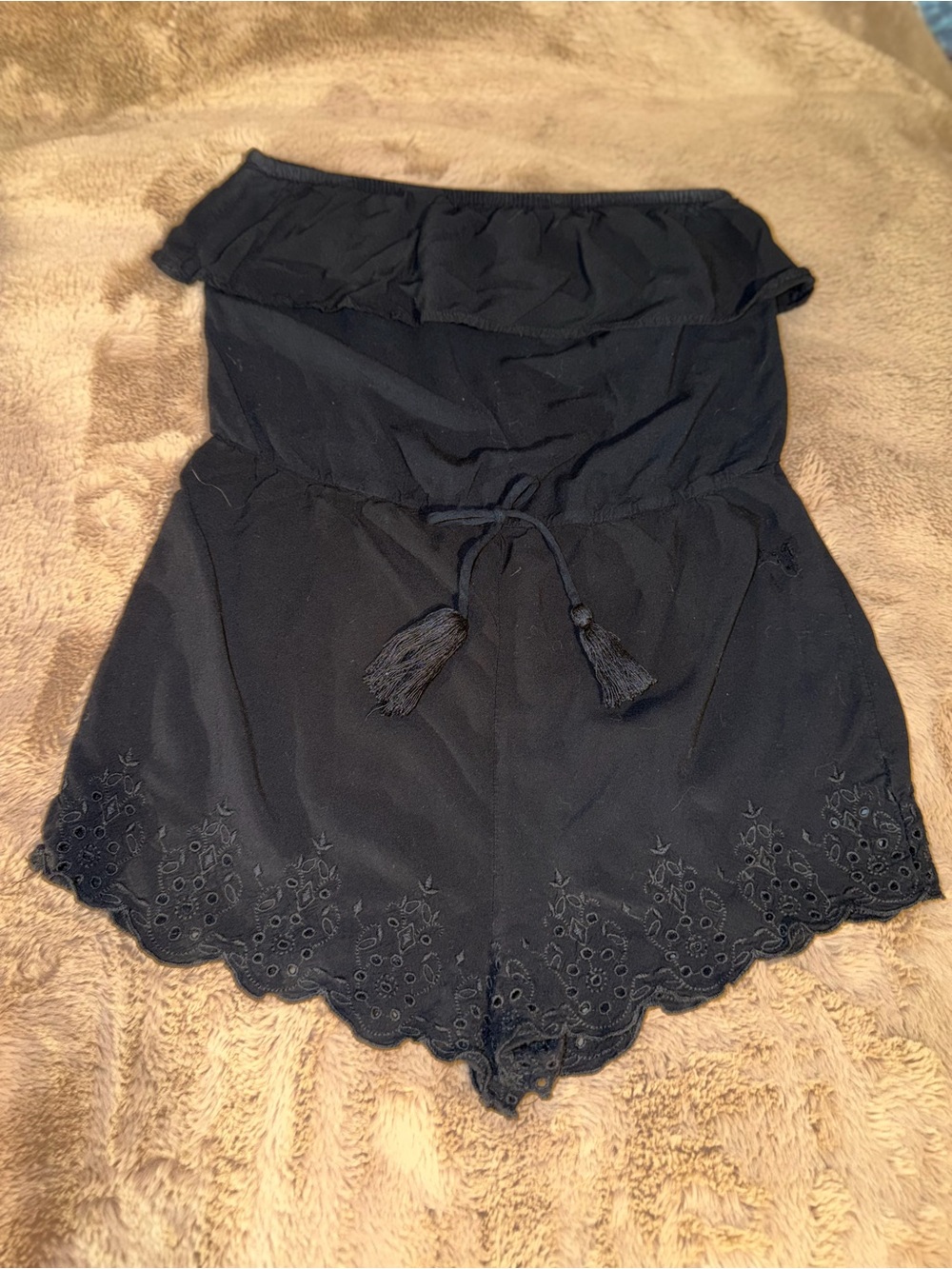 Mossimo Supply Co. Black Strapless Eyelet Romper with Tassel Tie